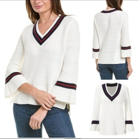 CAbi Ace Pullover Sweater Tennis White 5639 XS Oversized V-neck casual - Picture 1 of 10